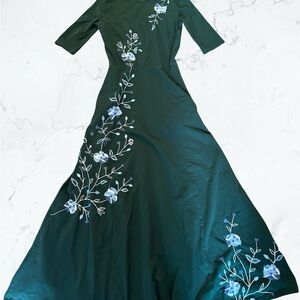 eShakti Dark Green Floral Maxi Dress